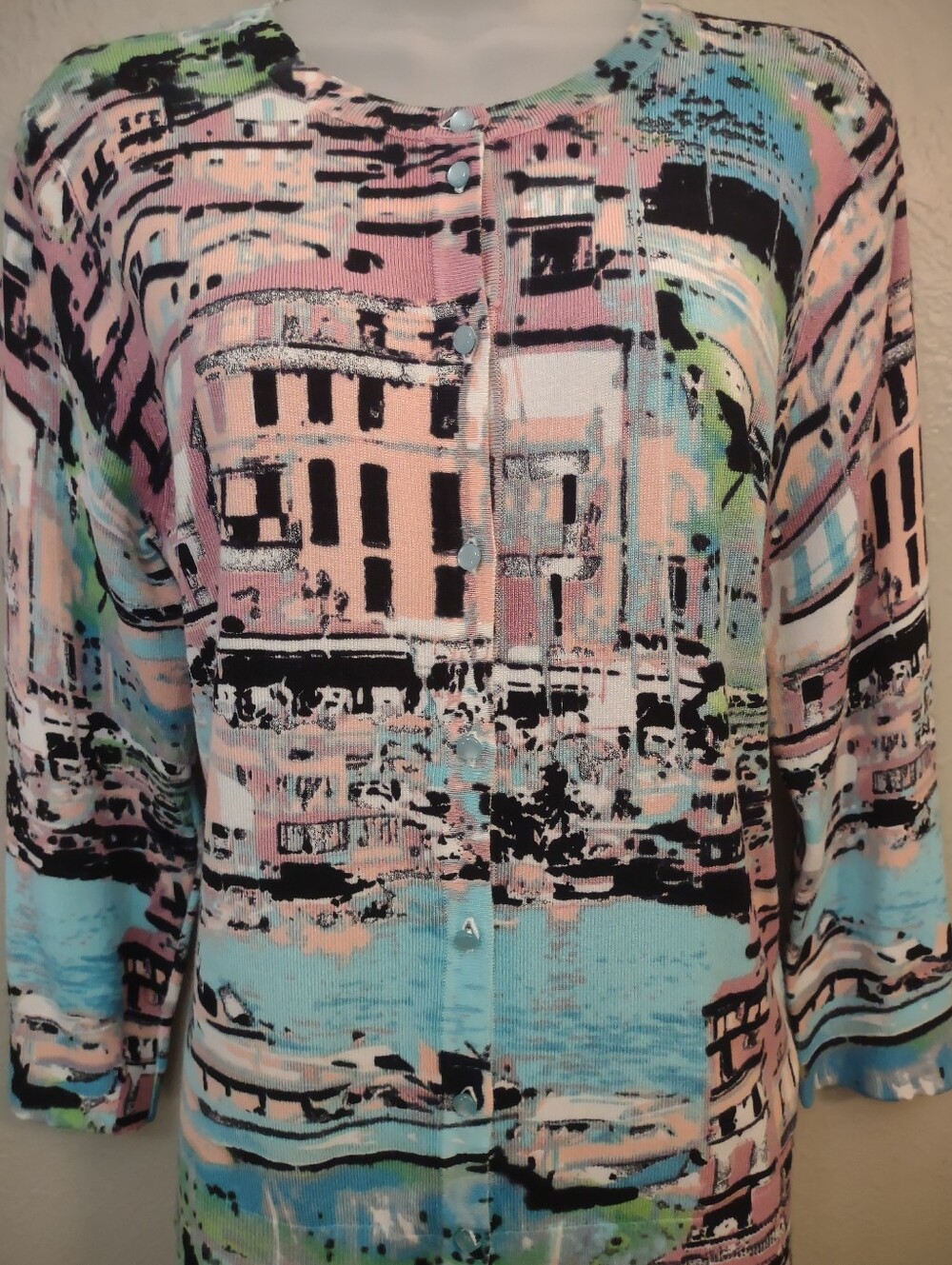 Cable & Gauge Women’s Size Large Coastal Print Button Front Cardigan - Picture 5 of 10